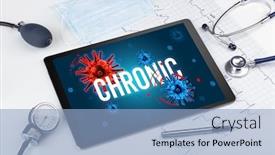  Presentation with tablet - PPT theme enhanced with tablet-pc-and-doctor-tools background and a light blue colored foreground