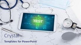  Presentation with test - Presentation theme having tablet-pc-and-doctor-tools background and a sky blue colored foreground