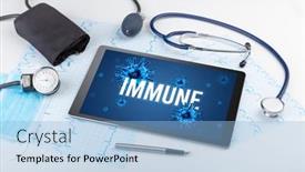  Presentation with immune - Slides with tablet-pc-and-doctor-tools background and a light blue colored foreground