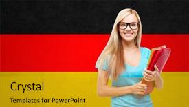  Presentation with teenage girl - Slide deck having tablet pc and folder background and a gold colored foreground