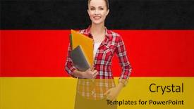  Presentation with teenage girl - Presentation having tablet pc and folder background and a gold colored foreground