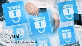  Presentation with internet security - Cool new presentation with tablet-pc and icons security backdrop and a  colored foreground