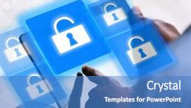  Presentation with internet security - Beautiful presentation theme featuring tablet-pc and icons security backdrop and a teal colored foreground