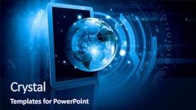  Presentation with global - Beautiful slide set featuring tablet pc and media icon backdrop and a  colored foreground