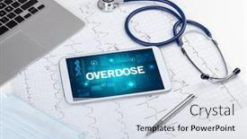  Presentation with overdose - Presentation theme featuring tablet-pc-and-medical-stuff background and a sky blue colored foreground