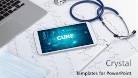  Presentation with medical prevention - PPT layouts having tablet-pc-and-medical-stuff background and a sky blue colored foreground