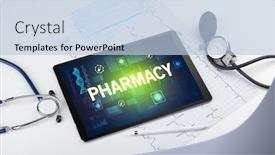  Presentation with medical pharmacy - PPT layouts consisting of tablet-pc-and-medical-stuff background and a light blue colored foreground