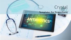  Presentation with antibiotics - Audience pleasing PPT theme consisting of tablet-pc-and-medical-stuff backdrop and a light blue colored foreground