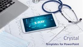  Presentation with medical - Presentation with tablet-pc-and-medical-stuff background and a sky blue colored foreground