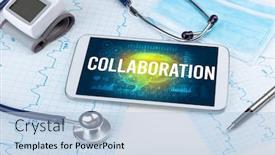  Presentation with social distancing - PPT theme enhanced with tablet-pc-and-medical-tools background and a light blue colored foreground