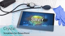  Presentation with social distancing - Slide set having tablet-pc-and-medical-tools background and a light blue colored foreground