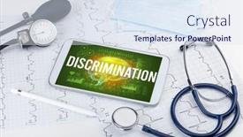  Presentation with discrimination - Beautiful presentation design featuring tablet-pc-and-medical-tools backdrop and a sky blue colored foreground