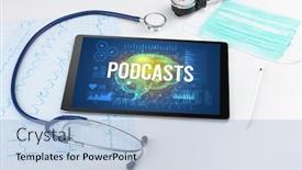  Presentation with social distancing - Colorful PPT theme enhanced with tablet-pc-and-medical-tools backdrop and a light blue colored foreground