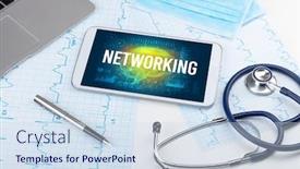  Presentation with social distancing - Cool new presentation theme with tablet-pc-and-medical-tools backdrop and a sky blue colored foreground