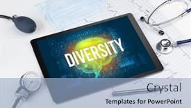  Presentation with medical diversity - Slides consisting of tablet-pc-and-medical-tools background and a light blue colored foreground