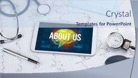  Presentation with social distancing - Cool new slide set with tablet-pc-and-medical-tools backdrop and a sky blue colored foreground