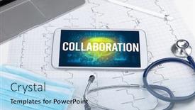  Presentation with social distancing - Presentation design having tablet-pc-and-medical-tools background and a light blue colored foreground