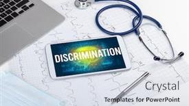  Presentation with discrimination - Audience pleasing presentation theme consisting of tablet-pc-and-medical-tools backdrop and a sky blue colored foreground