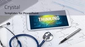  Presentation with tools - Slide set having tablet-pc-and-medical-tools background and a light gray colored foreground