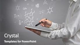  Presentation with scientist - Slide set consisting of tablet pc and stylus background and a gray colored foreground