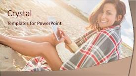  Presentation with young sing woman singing young - Slide deck with tablet pc at the beach background and a lemonade colored foreground