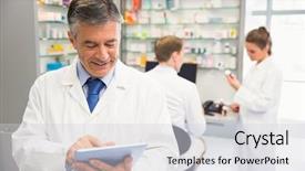  Presentation with pharmacy tablet - Slides consisting of pc at the hospital pharmacy background and a light gray colored foreground