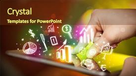  Presentation with finger - Presentation theme enhanced with successful young business woman with charming confident smile background and a light blue colored foreground.