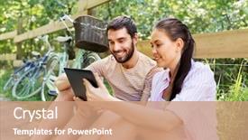  Presentation with business technology concepts digital lifestyle - Slides with tablet pc computer and bicycles background and a coral colored foreground