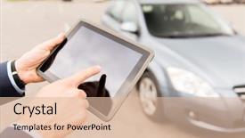  Presentation with connected car - Cool new PPT layouts with tablet pc computer and car backdrop and a lemonade colored foreground