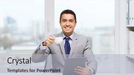  Presentation with education through technology - Cool new slides with tablet pc computer and coffee backdrop and a light gray colored foreground