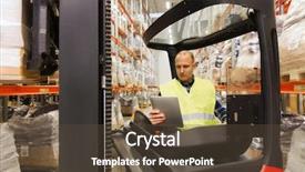  Presentation with wholesale - PPT layouts featuring tablet pc computer and forklift background and a tawny brown colored foreground