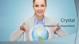  Presentation with hologram - Presentation enhanced with tablet pc computer and globe background and a light blue colored foreground