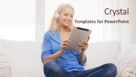  Presentation with computer music - Beautiful slide deck featuring tablet pc computer and headphones backdrop and a  colored foreground