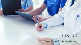  Presentation with modern medicine cardiology concept mixed - PPT theme featuring tablet pc computer and paper background and a sky blue colored foreground