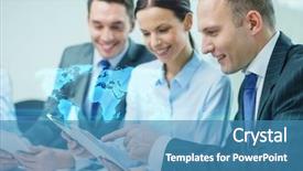  Presentation with virtual team global - Slides having tablet pc computer and world background and a teal colored foreground