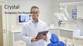  Presentation with dental office - Beautiful presentation theme featuring tablet pc computer at dental backdrop and a light gray colored foreground