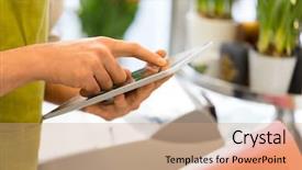  Presentation with business programming code abstract technology - PPT theme featuring tablet pc computer at flower background and a coral colored foreground