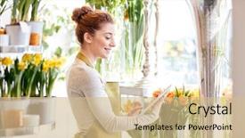  Presentation with mobile payment app business technology - Audience pleasing PPT theme consisting of tablet pc computer at flower backdrop and a soft green colored foreground