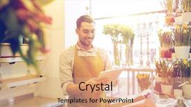  Presentation with mobile payment app business technology - Slides with tablet pc computer at flower background and a coral colored foreground