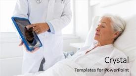  Presentation with medicine - Slide set having tablet pc computer at hospital background and a sky blue colored foreground
