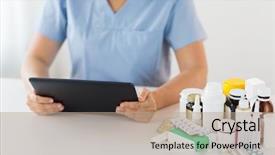  Presentation with healthcare technology - Beautiful slide deck featuring tablet pc computer at hospital backdrop and a coral colored foreground