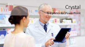  Presentation with healthcare technology - Colorful presentation theme enhanced with tablet pc computer at pharmacy backdrop and a soft green colored foreground