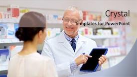  Presentation with healthcare technology - Presentation design having tablet pc computer at pharmacy background and a soft green colored foreground