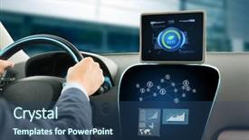  Presentation with young business people - Cool new slides with tablet pc computer driving car backdrop and a ocean colored foreground