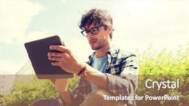  Presentation with communication - Slide set enhanced with tablet pc computer in city background and a  colored foreground