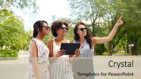  Presentation with computer network - Slide set enhanced with tablet pc computer on street background and a soft green colored foreground