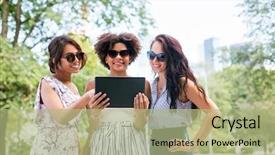  Presentation with computer network - Beautiful slide set featuring tablet pc computer on street backdrop and a mint green colored foreground