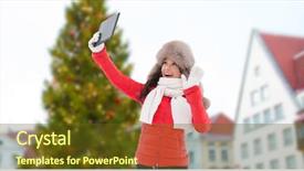  Presentation with winter video - Colorful slide deck enhanced with tablet pc computer over christmas backdrop and a tawny brown colored foreground