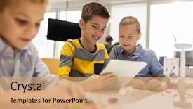  Presentation with education children technology science - Colorful PPT theme enhanced with tablet pc computer programming backdrop and a coral colored foreground