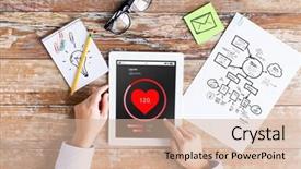  Presentation with heart education - Beautiful PPT theme featuring tablet pc computer screen scheme backdrop and a soft green colored foreground